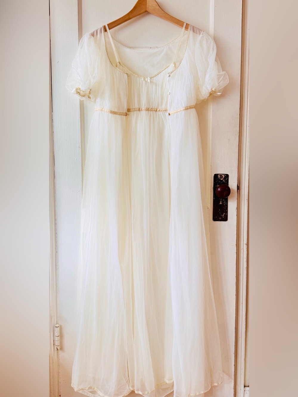 VTG 1950/60s Vanity Fair | Chiffon Peignoir Bridal Set Robe + Gown - sz XS/SM 32